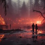 ludzie stojący na środku lasu z światłami