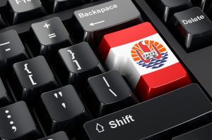 Flaga Polinezji Francuskiej namalowana na klawiaturze komputerowej Online edukacja biznesowa w Polinezji Francuskiej koncepcja renderowania 3D