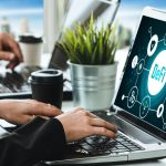 Zdecentralizowane finanse lub koncepcja DeFi na modnym ekranie komputera