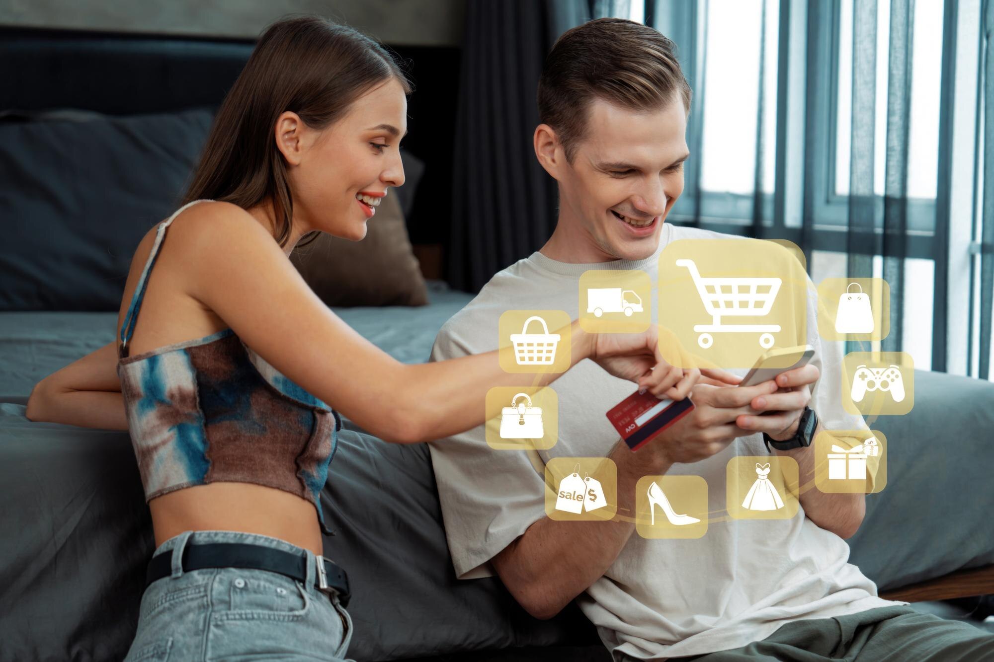 Elegantni klienci, kobiety i mężczyźni, używają kart kredytowych do zakupów, inwentaryzacji, cybercash.