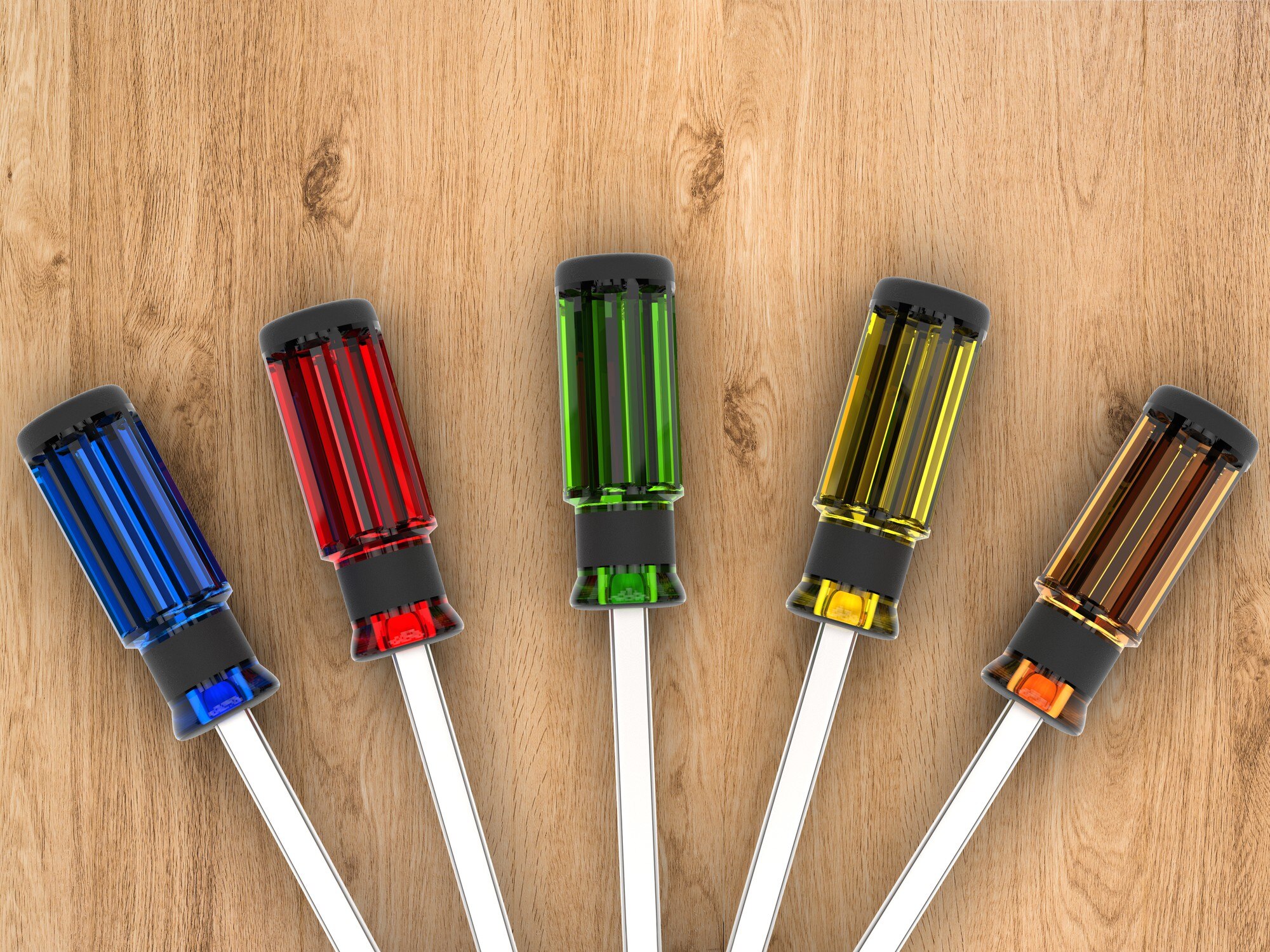 Kolorowe śrubokręty renderujące 3d