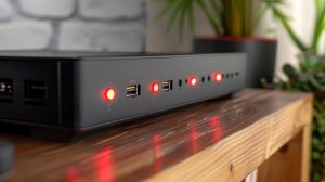 Zbliżony widok na światła wskaźnika siły sygnału na rozszerzaczu zasięgu pokazujące różne