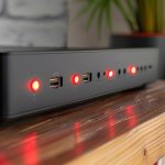 Zbliżony widok na światła wskaźnika siły sygnału na rozszerzaczu zasięgu pokazujące różne