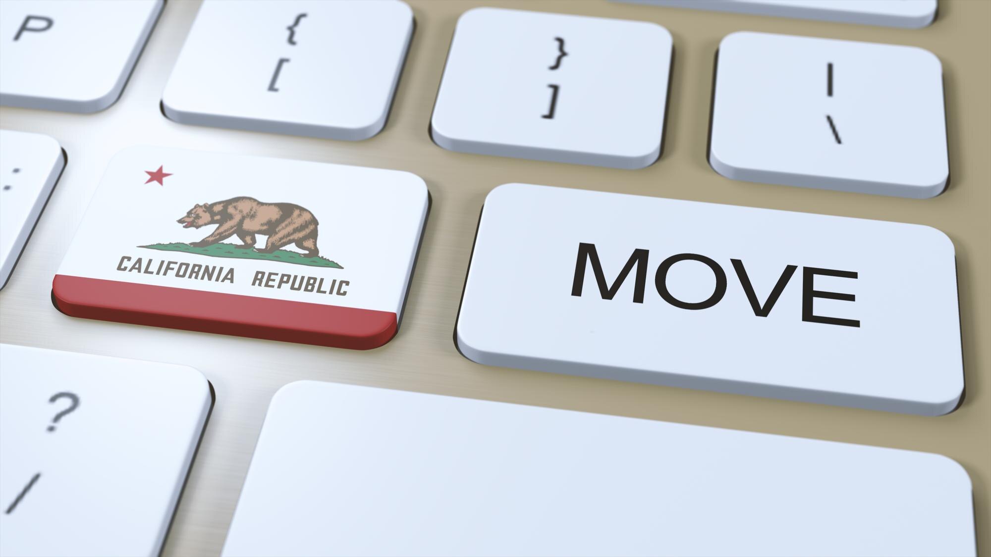 Flaga stanu Kalifornia z ilustracją 3D przycisku Move Text