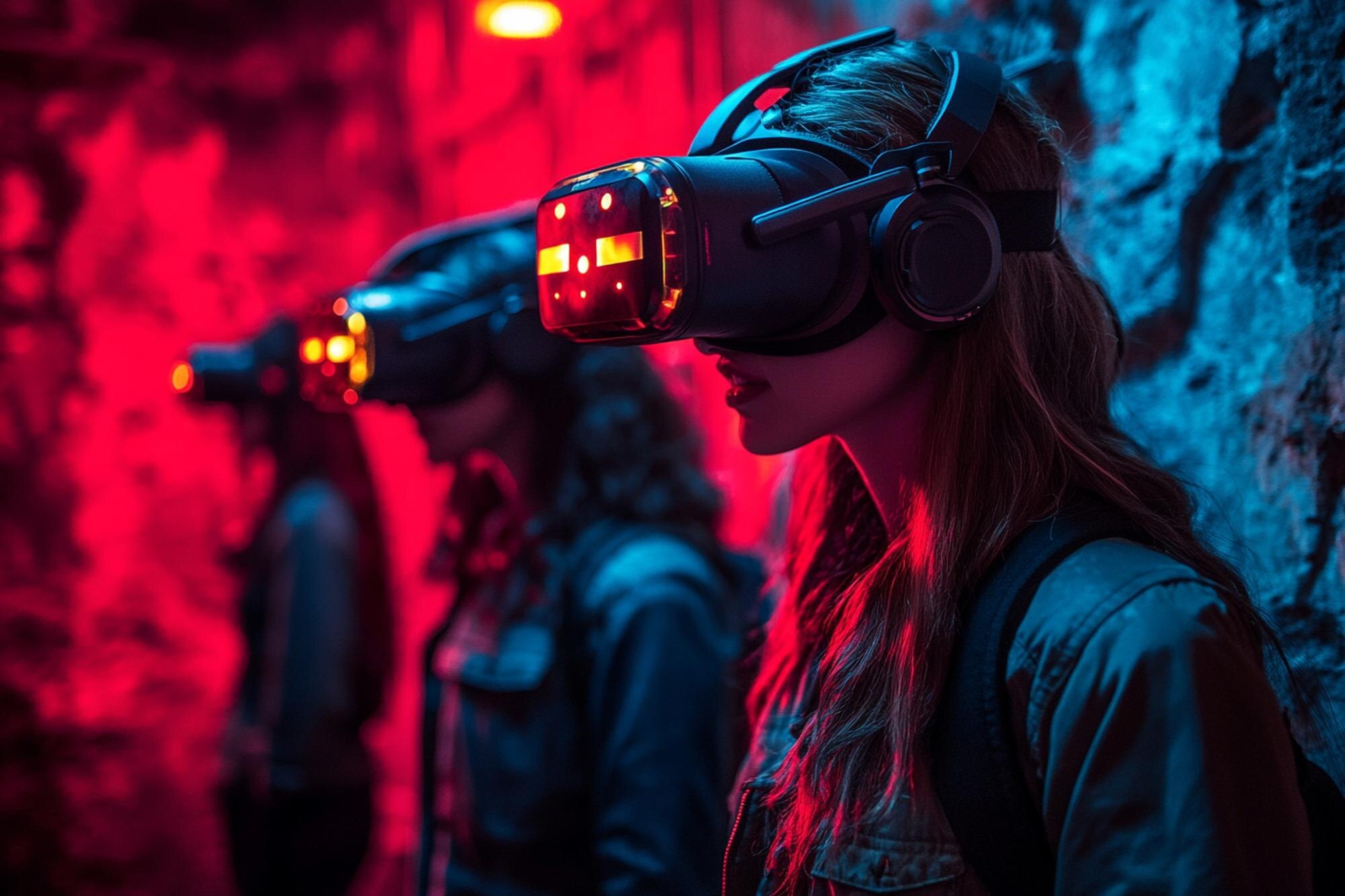 Przyjaciele zanurzeni w wirtualnej rzeczywistości.