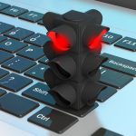 Czerwone światło Sygnalizacja świetlna czerwony sygnał stopu na ilustracji 3d klawiatury komputera