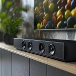 Gładki dźwięk umieszczony na nowoczesnej drewnianej półce