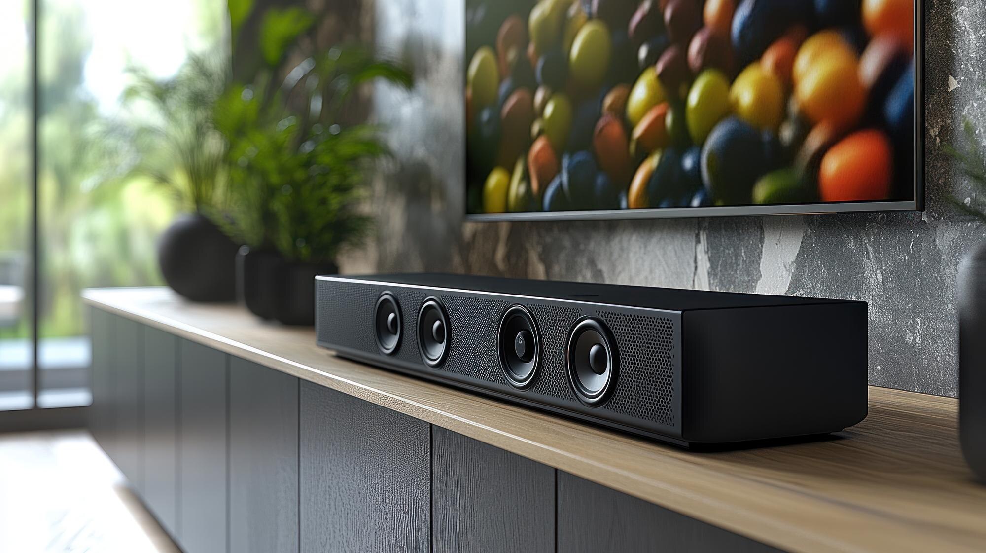 Gładki dźwięk umieszczony na nowoczesnej drewnianej półce