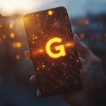 Osoba trzymająca telefon z literą g na nim