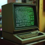 Retro ekran komputerowy z szczegółami wydarzenia w kolorze zielonym