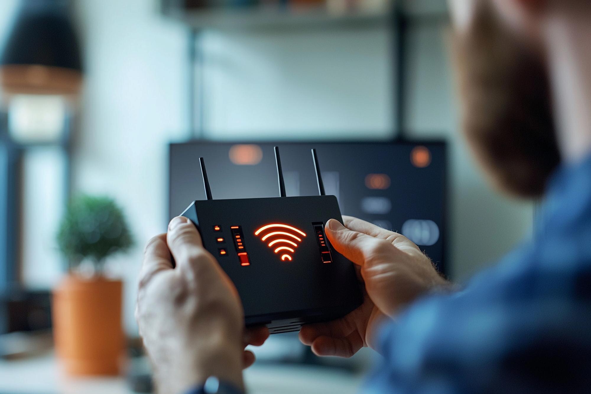 Połączenie router Wi-Fi w nowoczesnym otoczeniu biura domowego