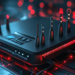 Futuristyczny router na płytce obwodowej z świecącymi elementami