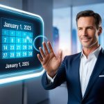 Ręka człowieka dotyka wirtualnego ekranu technologii cyfrowego kalendarza odliczanie do nowego roku 2025 Biznes