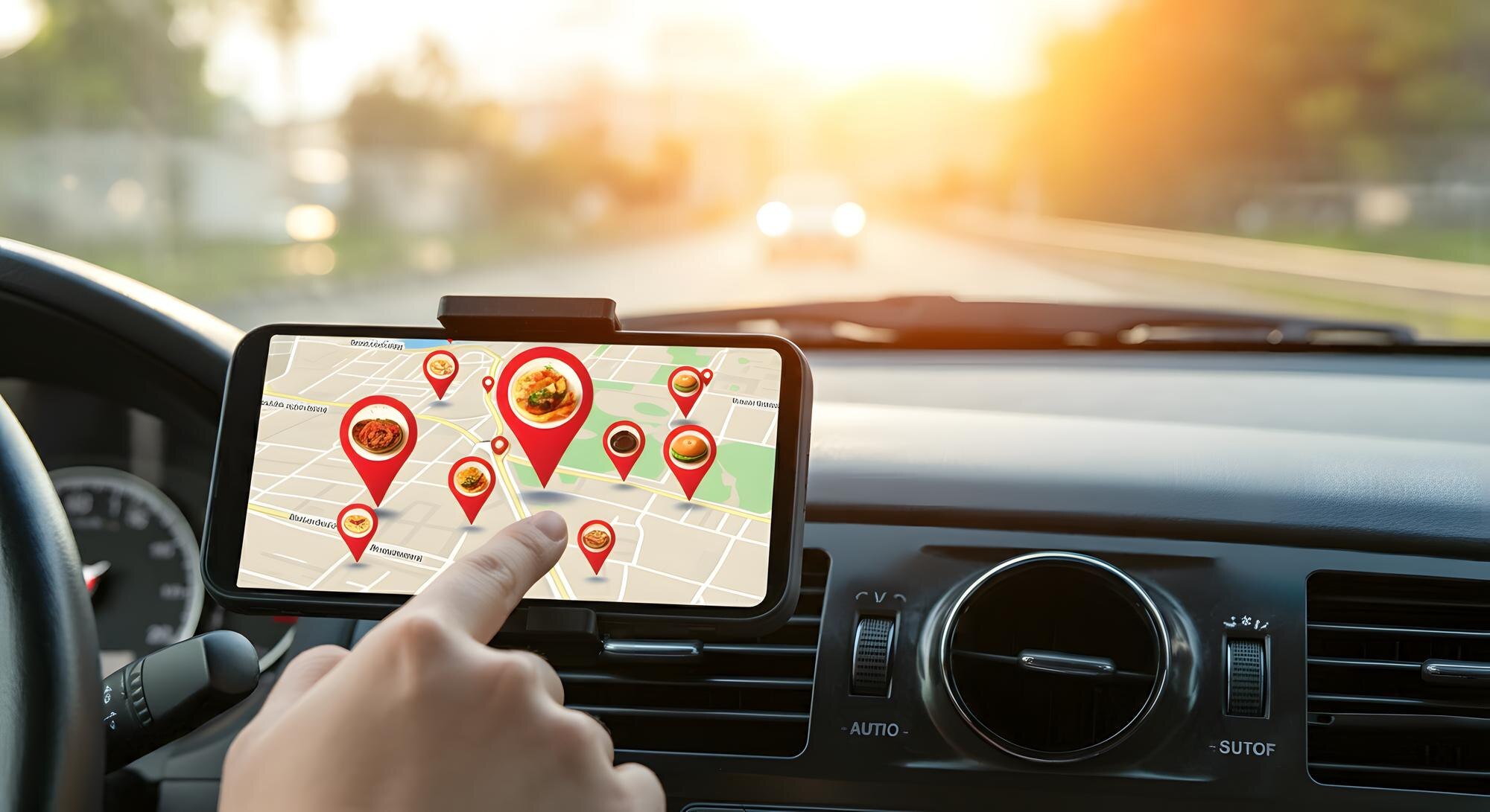 Funkcje nawigacji GPS op Znalezienie pobliskich restauracji stało się łatwe Nowoczesna wygoda podróży