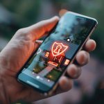 Światła zamek i hologram osłony pokrywają elegancki inteligentny dom symbolizujący bezpieczeństwo