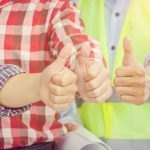 Business engineer man team giving thumb up as sign of Success Business Teamwork Concept