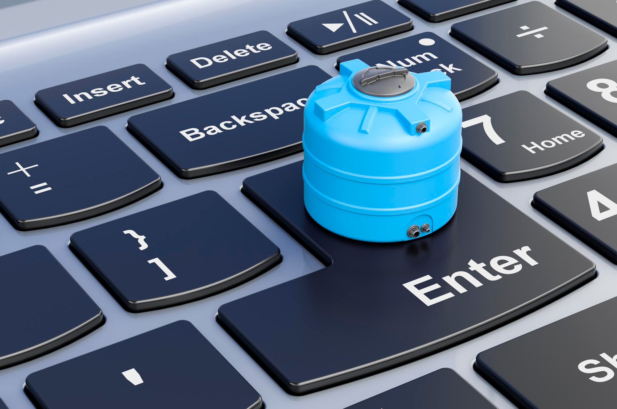 Zbiornik na wodę na klawiaturze laptopa renderowania 3D