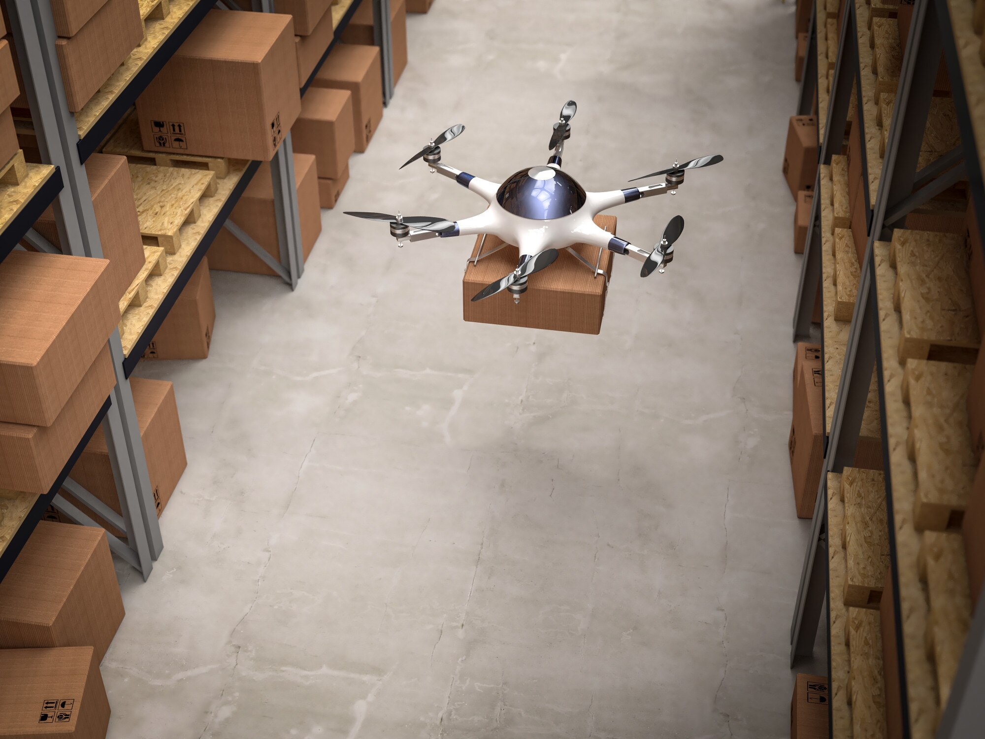 Dron w magazynie