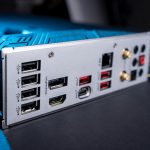 modern powerful and fast motherboard with connectors for HDMI and USB PC hardware concept internet cable connection slot