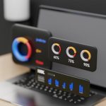 laptop desktop 3d dashboard admin template AI analysis data elegant black background